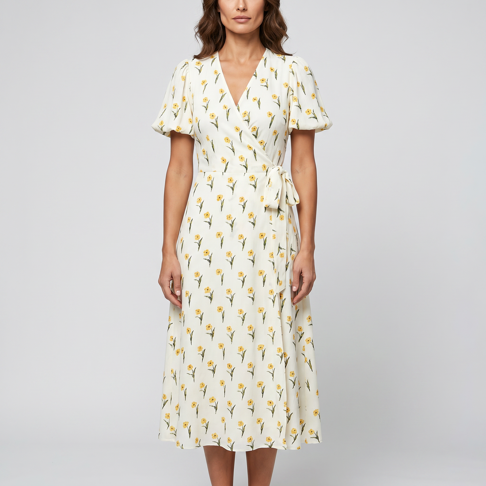 Otelene | Short Sleeve Wrap Floral Print Midi Dress