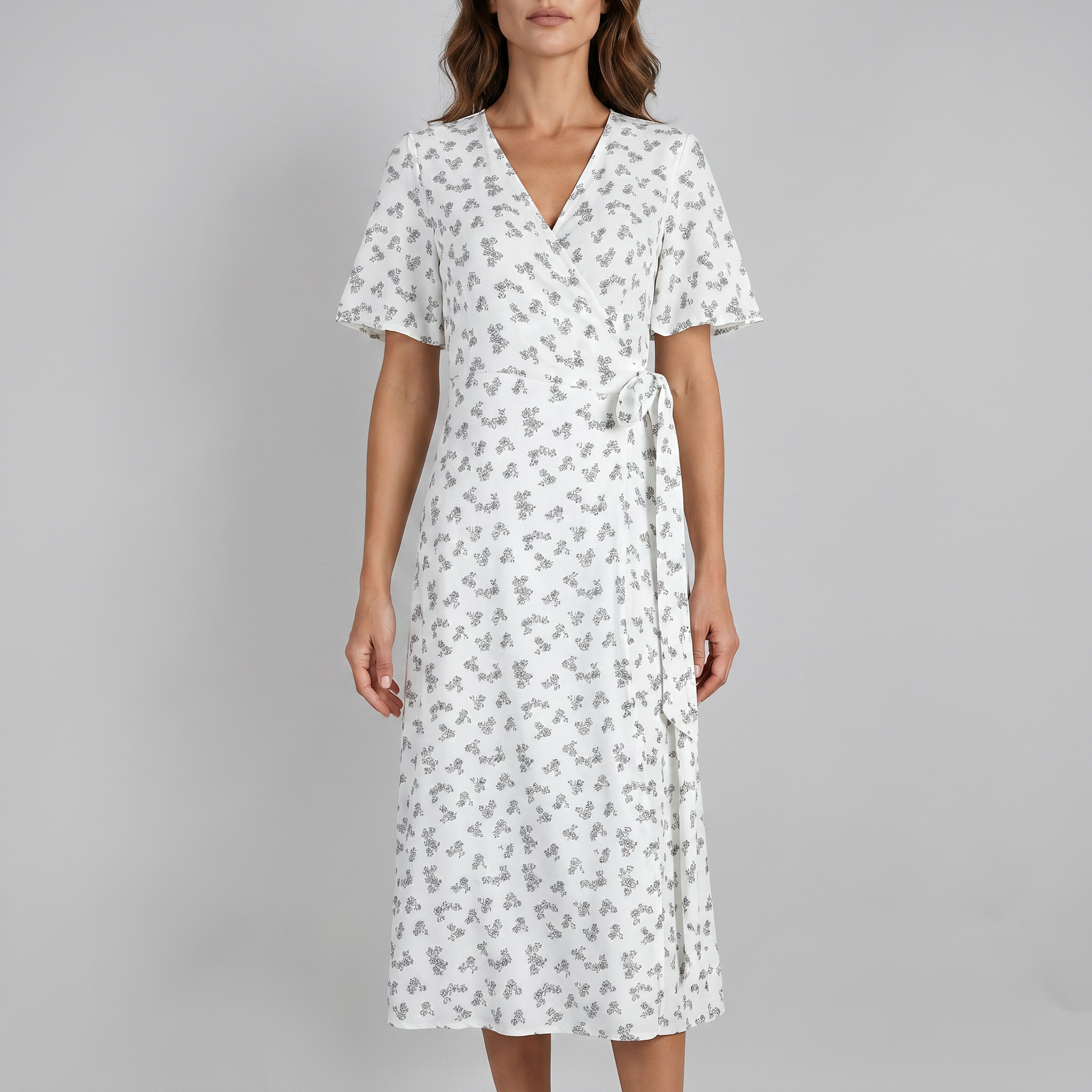 Otelene | Short Sleeve Wrap Floral Print Midi Dress