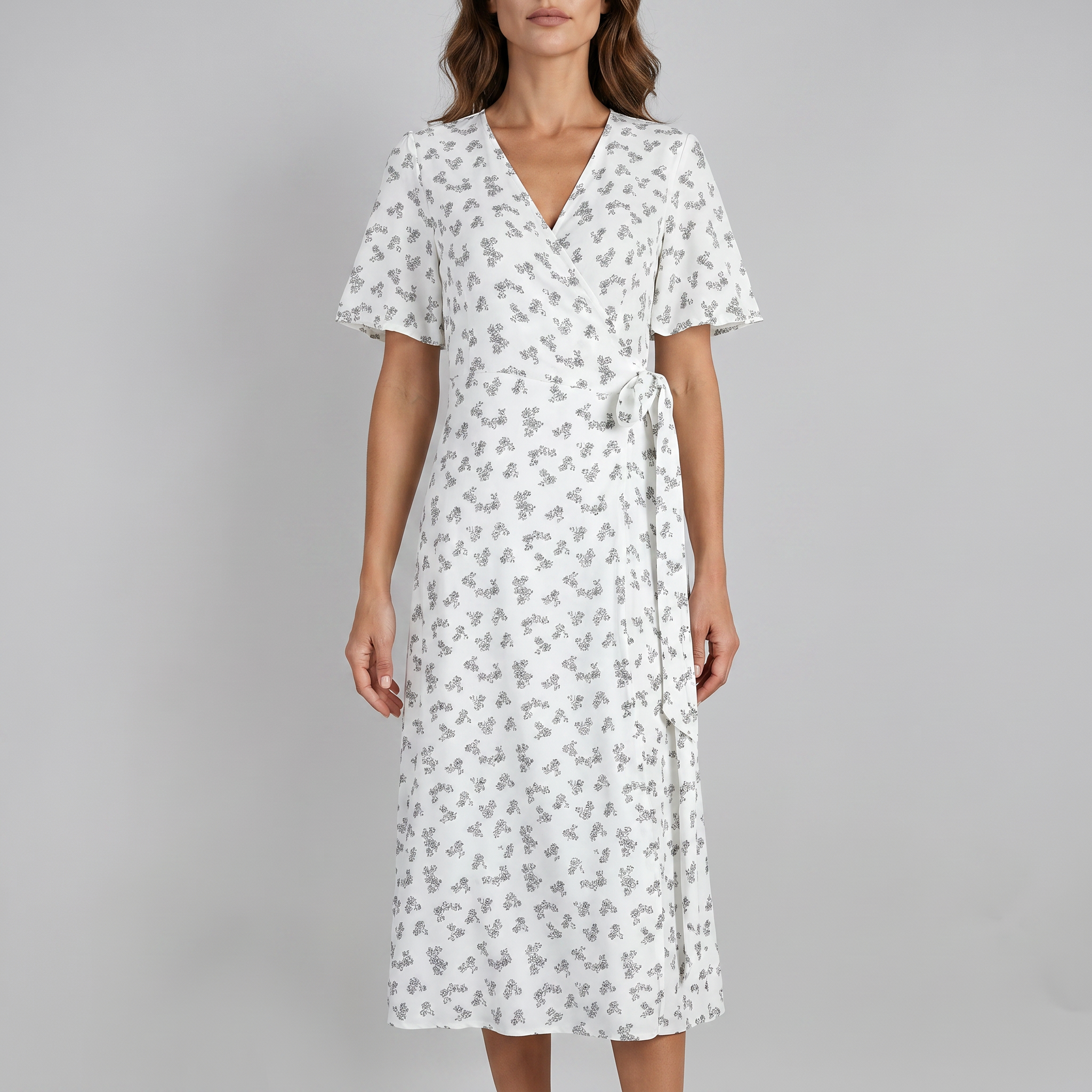 Otelene | Short Sleeve Wrap Floral Print Midi Dress