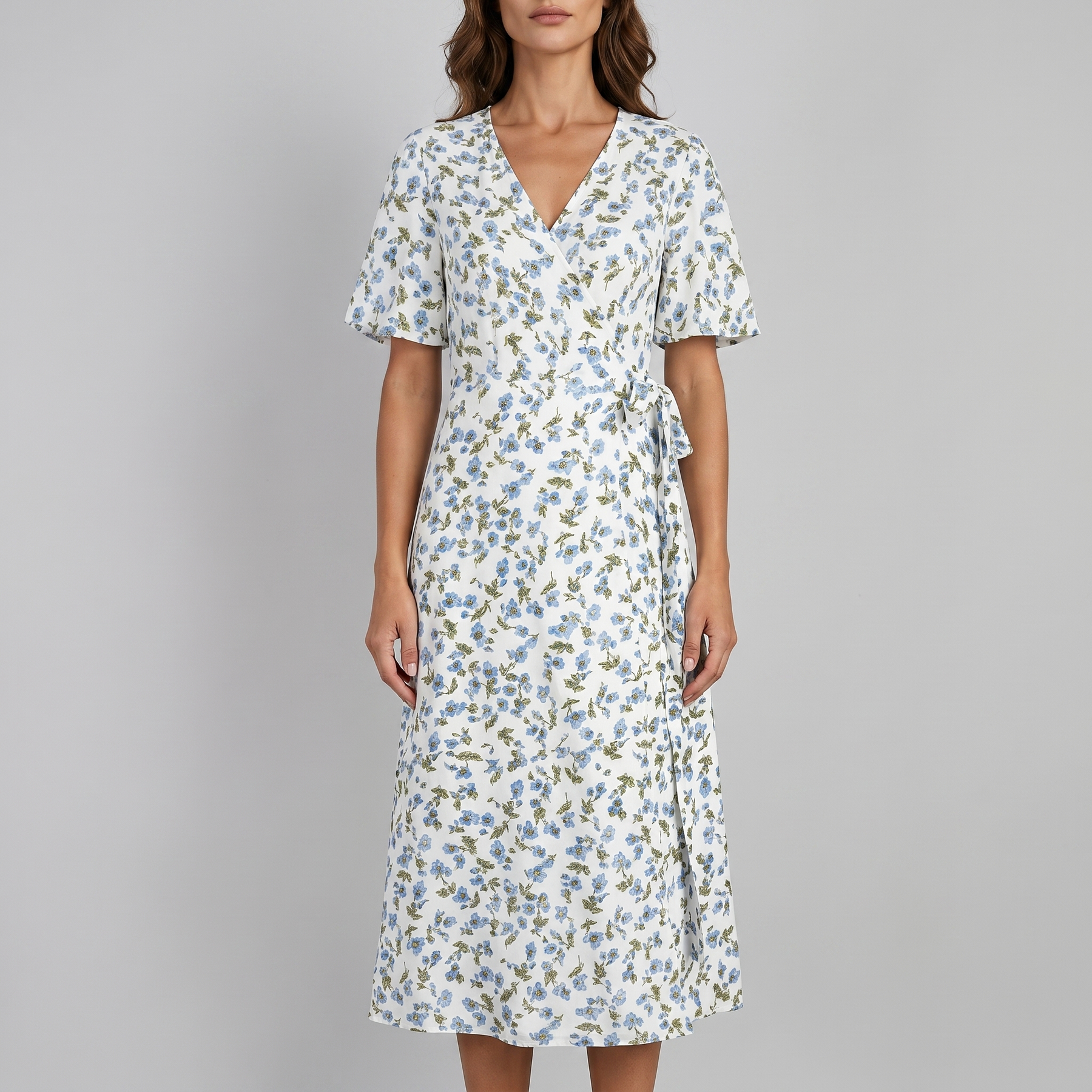 Otelene | Short Sleeve Wrap Floral Print Midi Dress