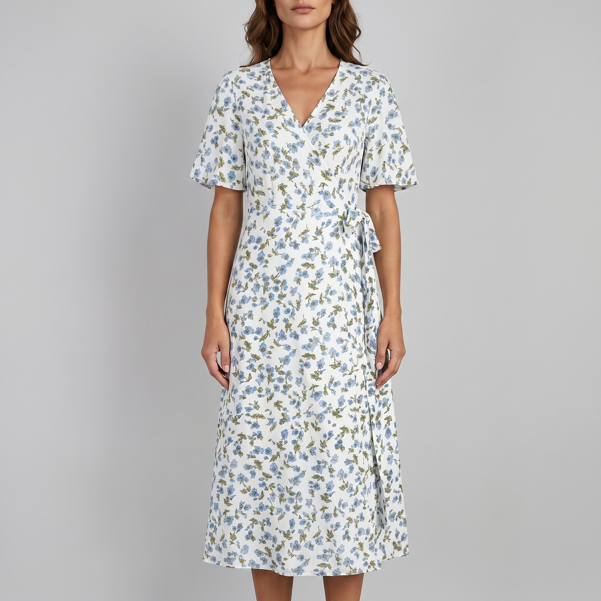 Otelene | Short Sleeve Wrap Floral Print Midi Dress