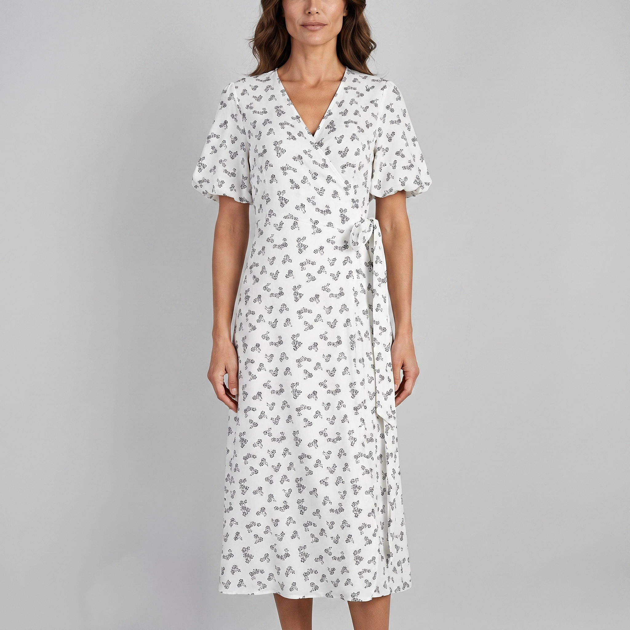 Otelene | Short Sleeve Wrap Floral Print Midi Dress