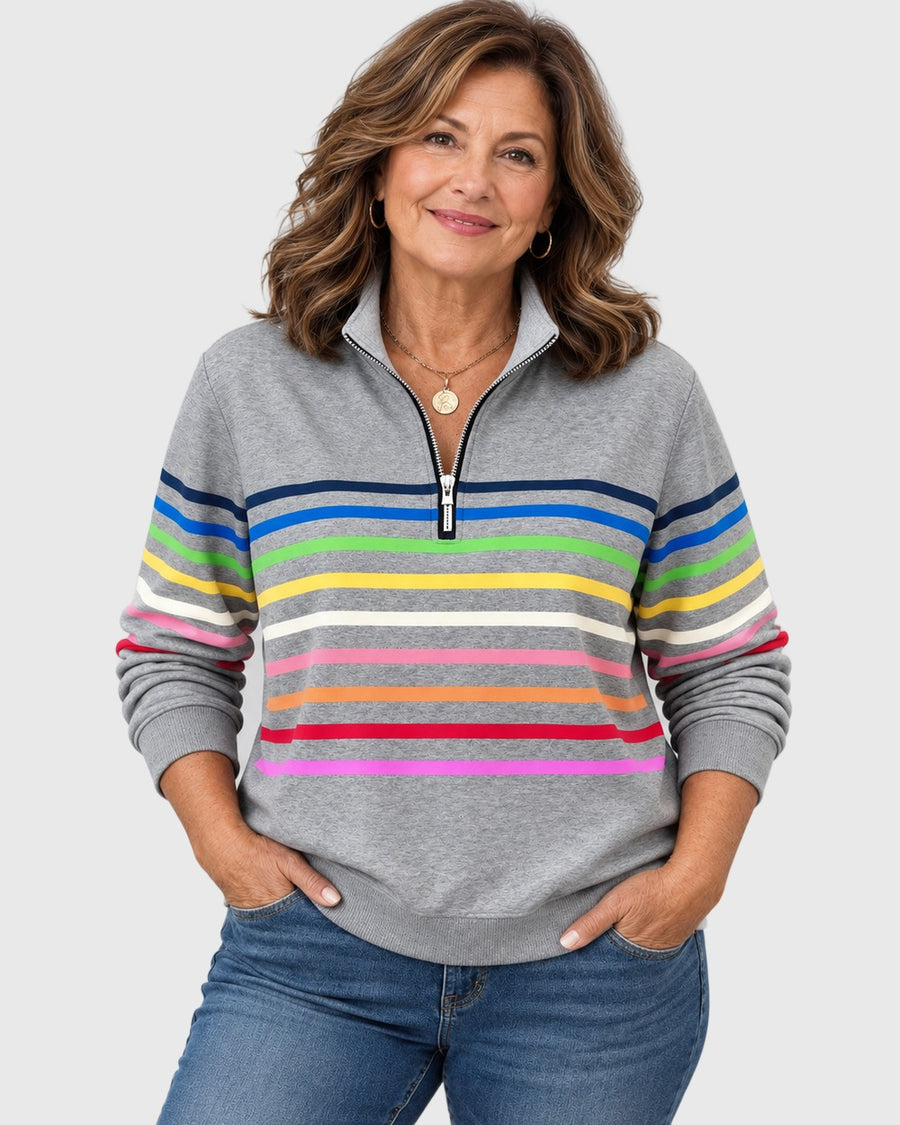 Corabelle | Striped Quarter-Zip Sweatshirt